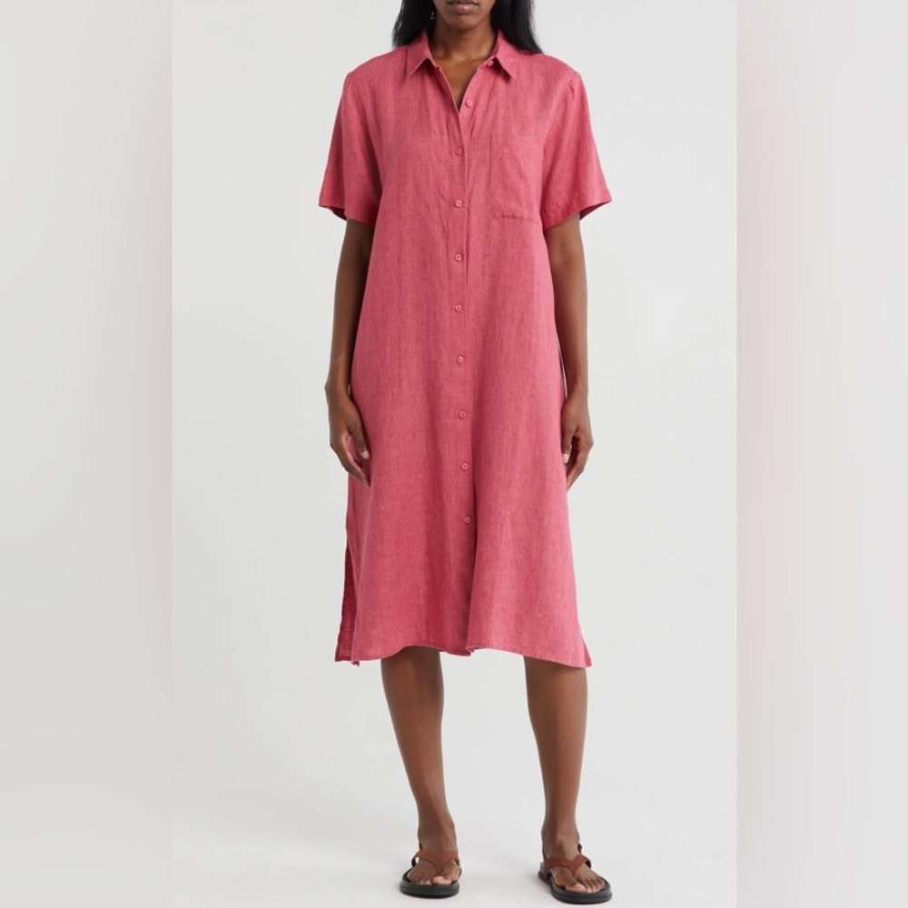 Eileen Fisher Organic Linen Button Down Shirt Dress Size S